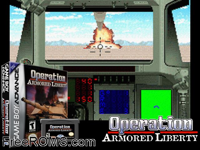 Operation Armored Liberty Gameboy Advance game showing 3D box cover and gameplay screenshot