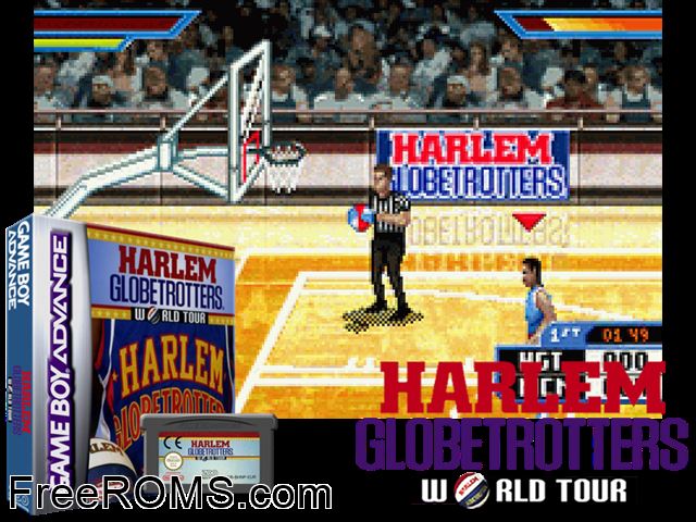 Original Harlem Globetrotters Gameboy Advance game showing 3D box cover and gameplay screenshot
