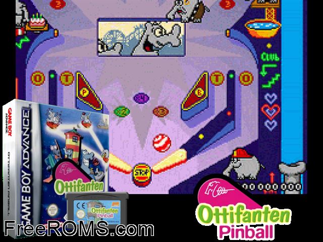 Ottifanten Pinball (Germany) Gameboy Advance game showing 3D box cover and gameplay screenshot