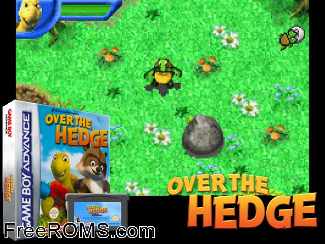 Over The Hedge Gameboy Advance game showing 3D box cover and gameplay screenshot