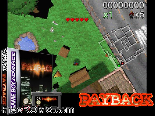 Payback Gameboy Advance game showing 3D box cover and gameplay screenshot