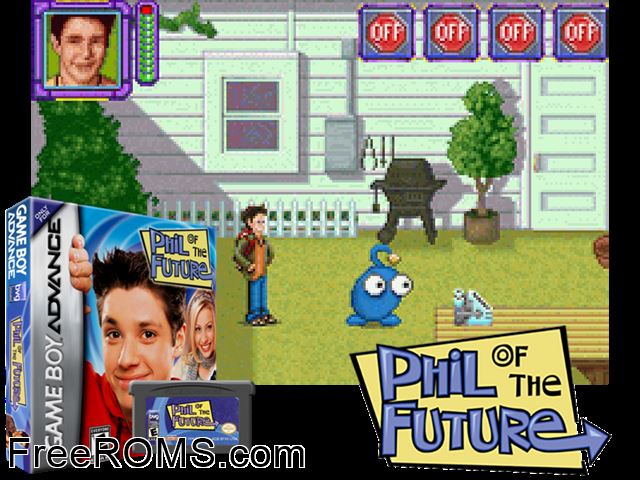 Phil Of The Future Gameboy Advance game showing 3D box cover and gameplay screenshot