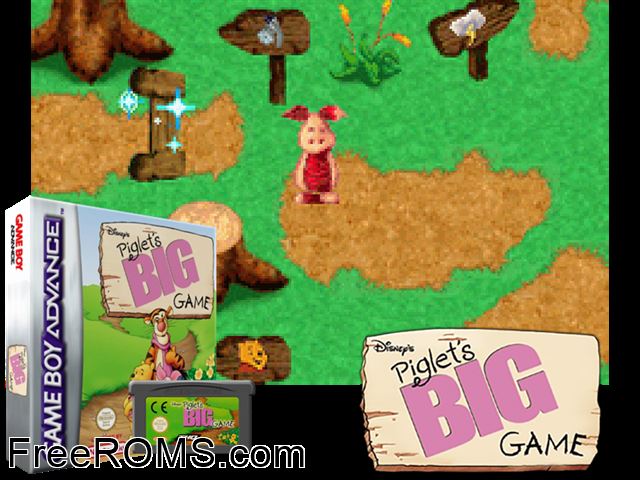 Piglet's Big Game Gameboy Advance game showing 3D box cover and gameplay screenshot