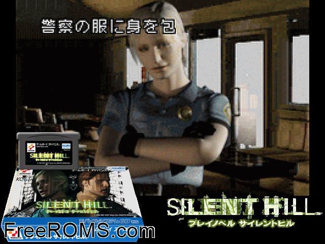 Play Novel - Silent Hill (Japan) Gameboy Advance game showing 3D box cover and gameplay screenshot