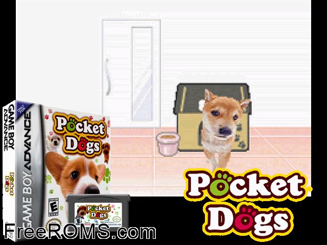 Pocket Dogs Gameboy Advance game showing 3D box cover and gameplay screenshot
