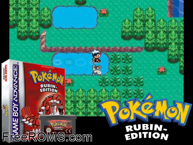 Pokemon: Rubin-Edition (Germany) (V1.1) Gameboy Advance game showing 3D box cover and gameplay screenshot