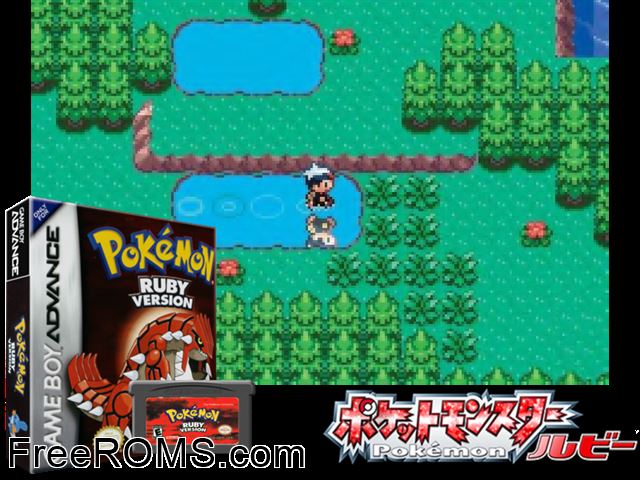 Pokemon: Ruby Version Gameboy Advance game showing 3D box cover and gameplay screenshot