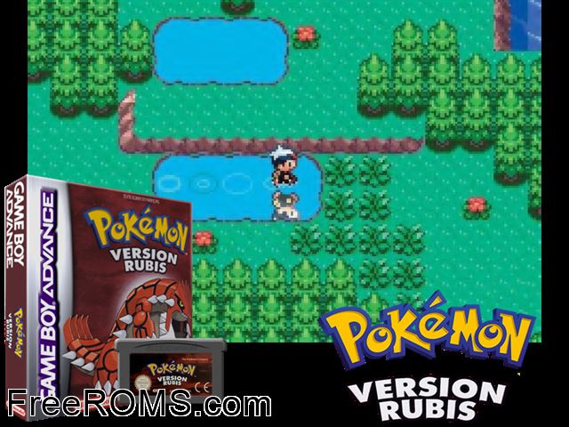 Pokemon: Version Rubis (France) (V1.0) Gameboy Advance game showing 3D box cover and gameplay screenshot