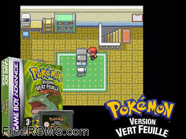 Pokemon: Version Vert Feuille (France) Gameboy Advance game showing 3D box cover and gameplay screenshot