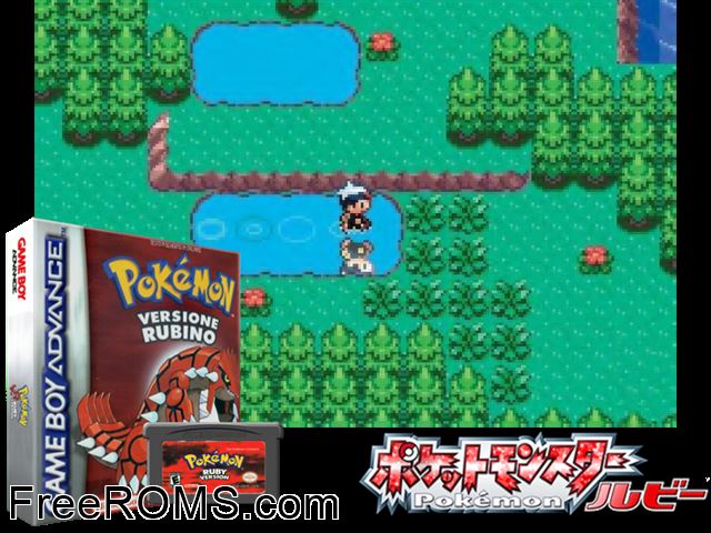 Pokemon: Versione Rubino (Italy) (V1.0) Gameboy Advance game showing 3D box cover and gameplay screenshot