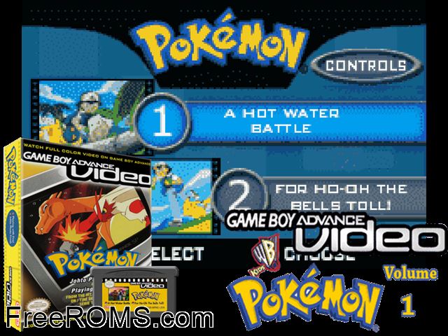 Pokemon: Volume 1 (Video) Gameboy Advance game showing 3D box cover and gameplay screenshot