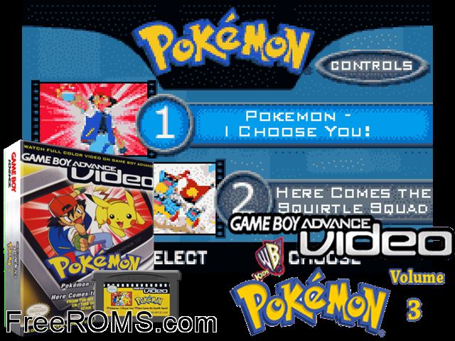 Pokemon: Volume 3 (Video) Gameboy Advance game showing 3D box cover and gameplay screenshot