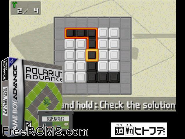 Polarium Advance Gameboy Advance game showing 3D box cover and gameplay screenshot