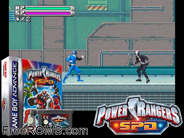 Power Rangers S.P.D. (Eng-Ita-Spa) Gameboy Advance game showing 3D box cover and gameplay screenshot