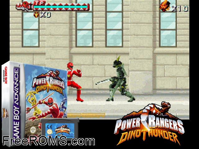 Power Rangers - Dino Thunder Gameboy Advance game showing 3D box cover and gameplay screenshot