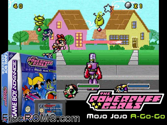 Powerpuff Girls, The - Mojo Jojo A-Go-Go Gameboy Advance game showing 3D box cover and gameplay screenshot