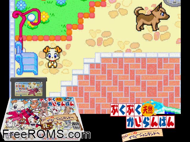 Pukupuku Tennen Kairanban - Youkoso! Illusion Land He (Japan) Gameboy Advance game showing 3D box cover and gameplay screenshot
