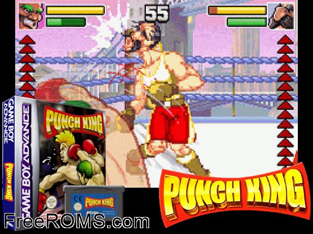 Punch King - Arcade Boxing Gameboy Advance game showing 3D box cover and gameplay screenshot