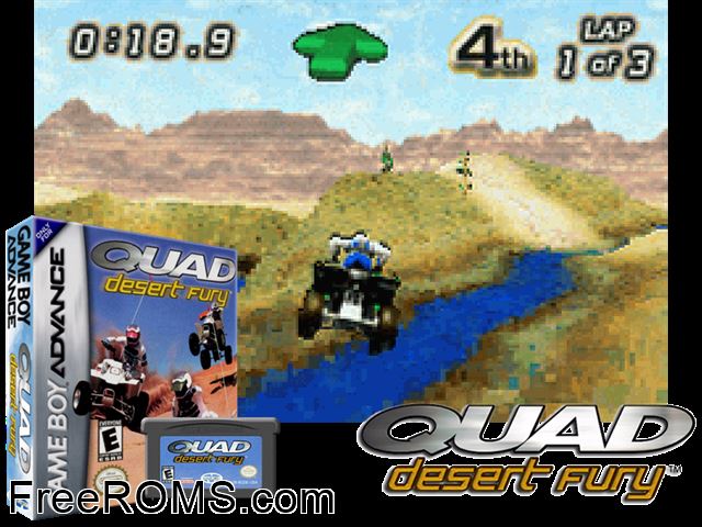 Quad Desert Fury Gameboy Advance game showing 3D box cover and gameplay screenshot