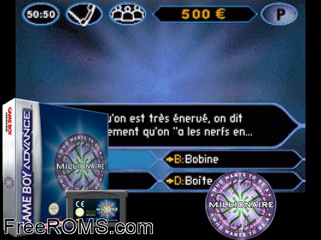 Quiere Ser Millonario (Spain) Gameboy Advance game showing 3D box cover and gameplay screenshot