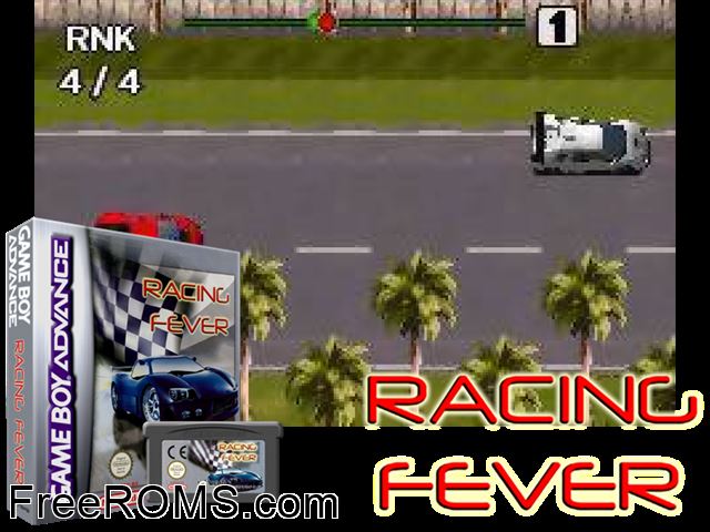 Racing Fever Gameboy Advance game showing 3D box cover and gameplay screenshot