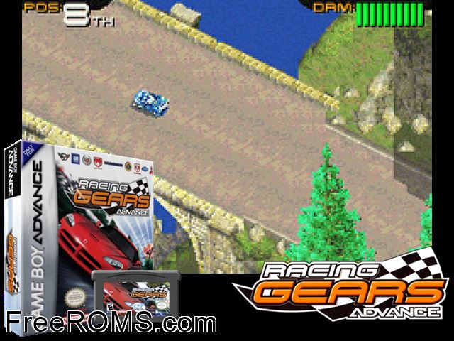 Racing Gears Advance Gameboy Advance game showing 3D box cover and gameplay screenshot