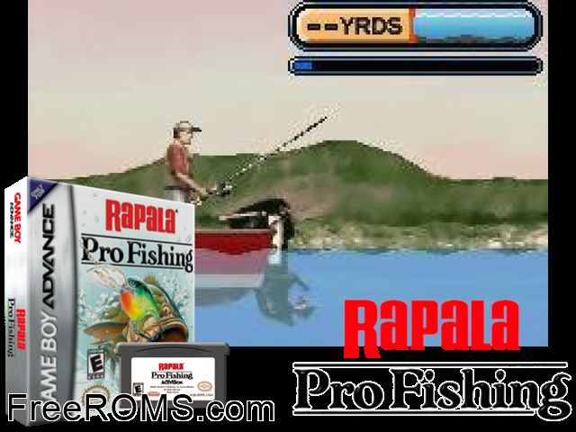 Rapala Pro Fishing Gameboy Advance game showing 3D box cover and gameplay screenshot