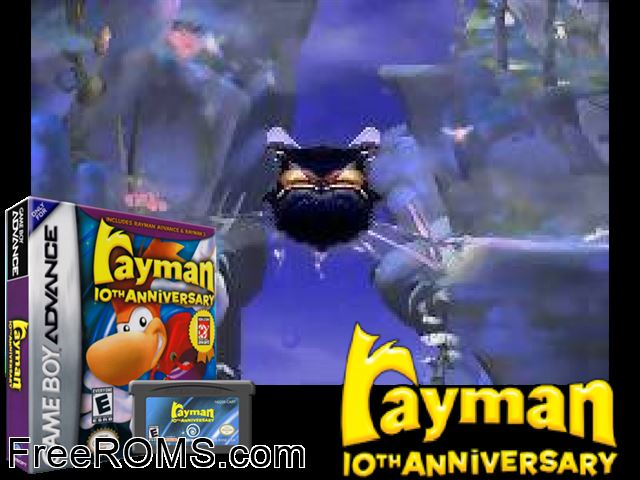 Rayman 10th Anniversary - Rayman Advance + Rayman 3 Gameboy Advance game showing 3D box cover and gameplay screenshot