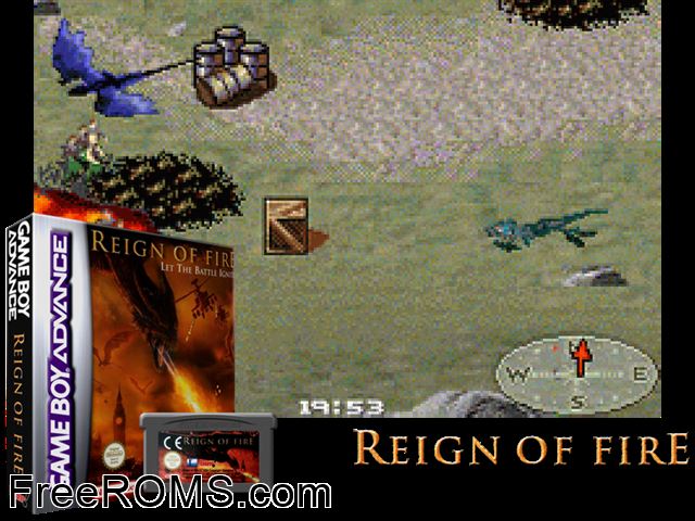 Reign Of Fire Gameboy Advance game showing 3D box cover and gameplay screenshot