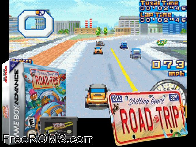Road Trip - Shifting Gears Gameboy Advance game showing 3D box cover and gameplay screenshot