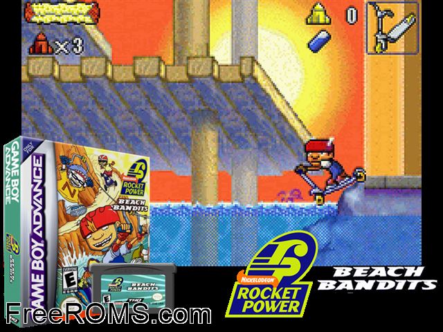 Rocket Power - Beach Bandits Gameboy Advance game showing 3D box cover and gameplay screenshot