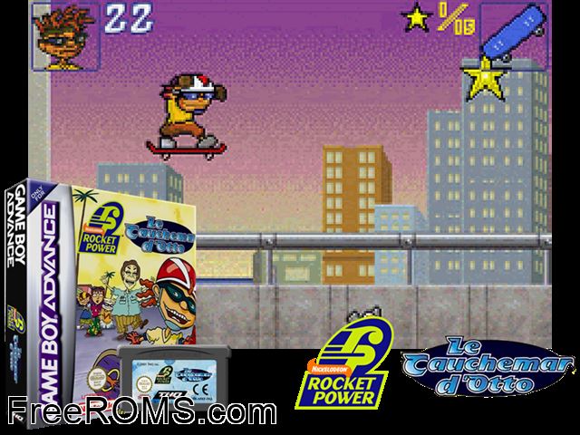 Rocket Power - Le Cauchemar D'Otto (France) Gameboy Advance game showing 3D box cover and gameplay screenshot