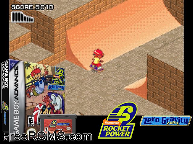 Rocket Power - Zero Gravity Zone Gameboy Advance game showing 3D box cover and gameplay screenshot