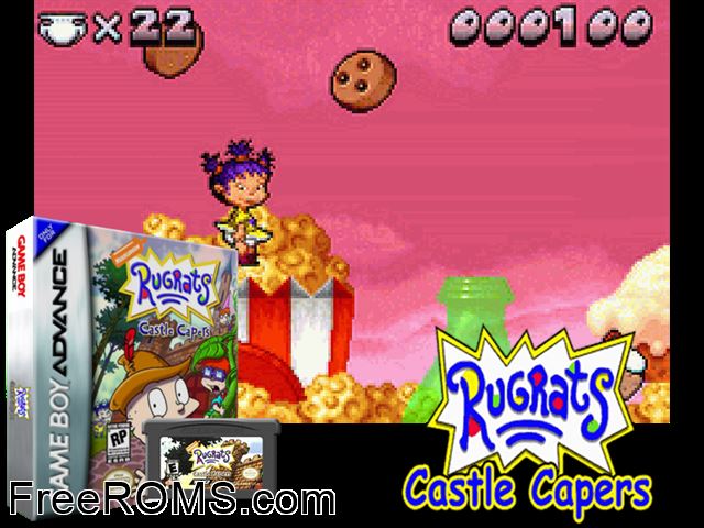 Rugrats - Castle Capers Gameboy Advance game showing 3D box cover and gameplay screenshot
