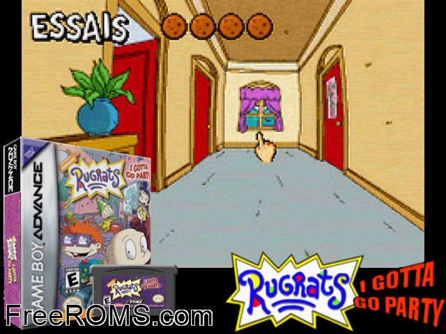 Rugrats - I Gotta Go Party Gameboy Advance game showing 3D box cover and gameplay screenshot