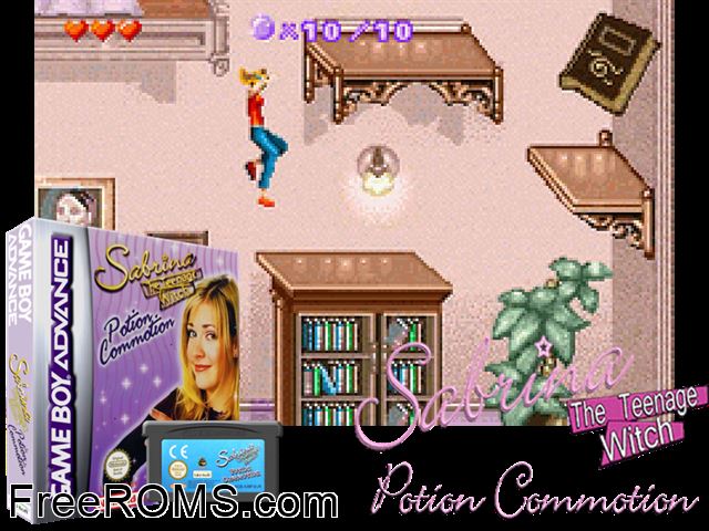 Sabrina - The Teenage Witch - Potion Commotion Gameboy Advance game showing 3D box cover and gameplay screenshot