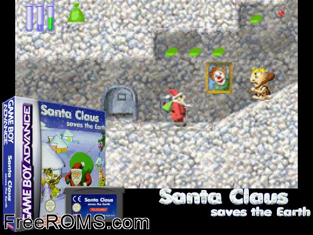 Santa Claus Saves The Earth Gameboy Advance game showing 3D box cover and gameplay screenshot