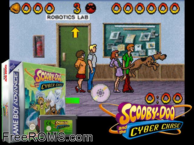 Scooby-Doo And The Cyber Chase Gameboy Advance game showing 3D box cover and gameplay screenshot