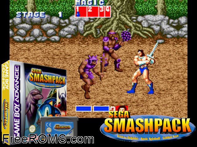 Sega Smash Pack Gameboy Advance game showing 3D box cover and gameplay screenshot