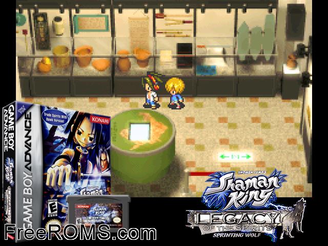 Shaman King - Legacy Of The Spirits - Sprinting Wolf Gameboy Advance game showing 3D box cover and gameplay screenshot