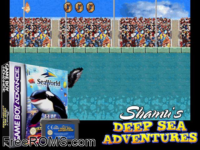 Shamu's Deep Sea Adventure Gameboy Advance game showing 3D box cover and gameplay screenshot