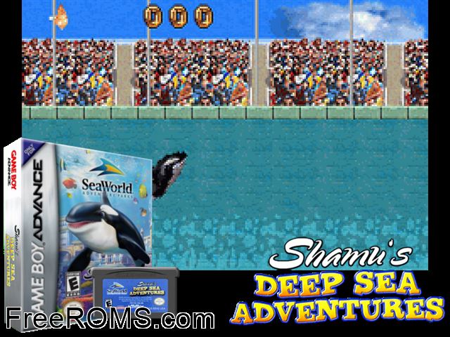 Shamu's Deep Sea Adventures Gameboy Advance game showing 3D box cover and gameplay screenshot