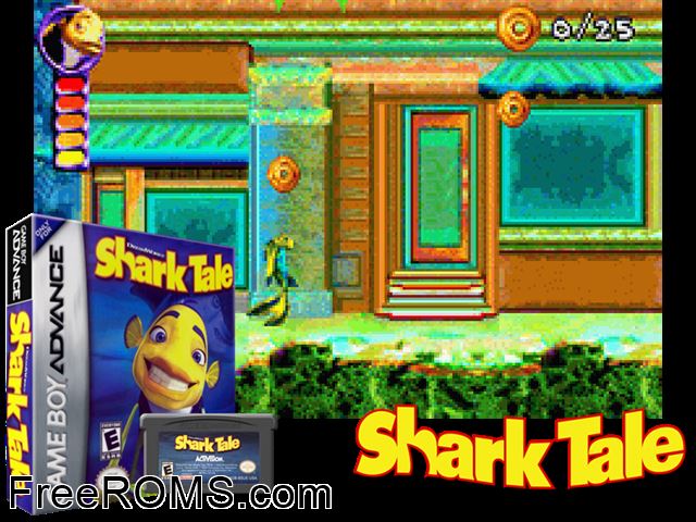 Shark Story (Italy) Gameboy Advance game showing 3D box cover and gameplay screenshot
