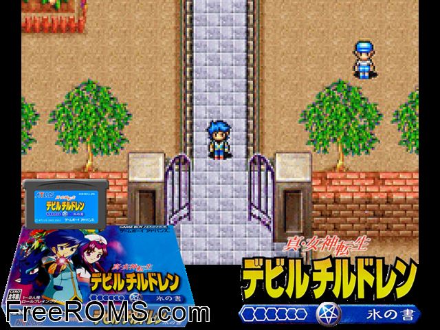 Shin Megami Tensei Devil Children - Koori No Sho (Japan) Gameboy Advance game showing 3D box cover and gameplay screenshot