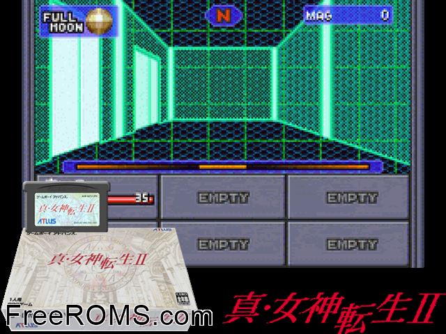 Shin Megami Tensei II (Japan) Gameboy Advance game showing 3D box cover and gameplay screenshot