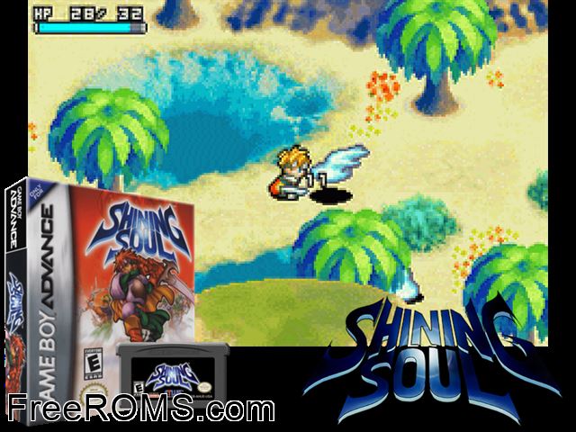 Shining Soul Gameboy Advance game showing 3D box cover and gameplay screenshot