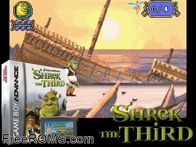 Shrek The Third Gameboy Advance game showing 3D box cover and gameplay screenshot