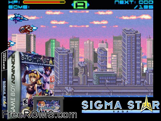 Sigma Star Saga Gameboy Advance game showing 3D box cover and gameplay screenshot