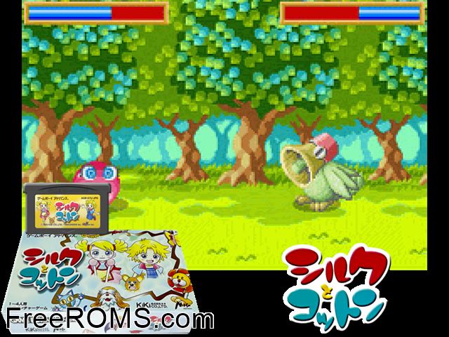 Silk To Cotton (Japan) Gameboy Advance game showing 3D box cover and gameplay screenshot