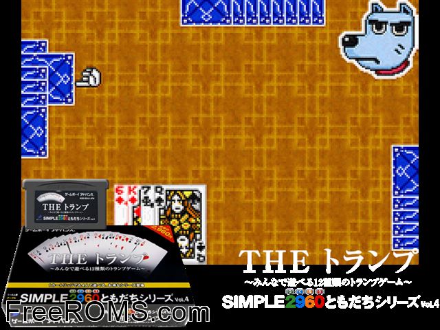 Simple 2960 Tomodachi Series Vol. 4 - The Trump - Minna De Asoberu 12 Shurui No Trump Game (Japan) Gameboy Advance game showing 3D box cover and gameplay screenshot